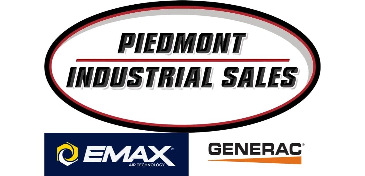 Piedmont Industrial Sales badge with Emax and Generac dealer marks