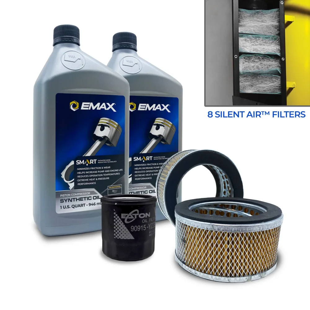 5YR Extended Silent Air Warranty Kit Filter Maintenance kits for 5hp - 10hp Piston Compressors, includes (2) OILEXPIS102Q (2) FILTER057 (8) FILTER107 (1) FILTER125 Oil Filter