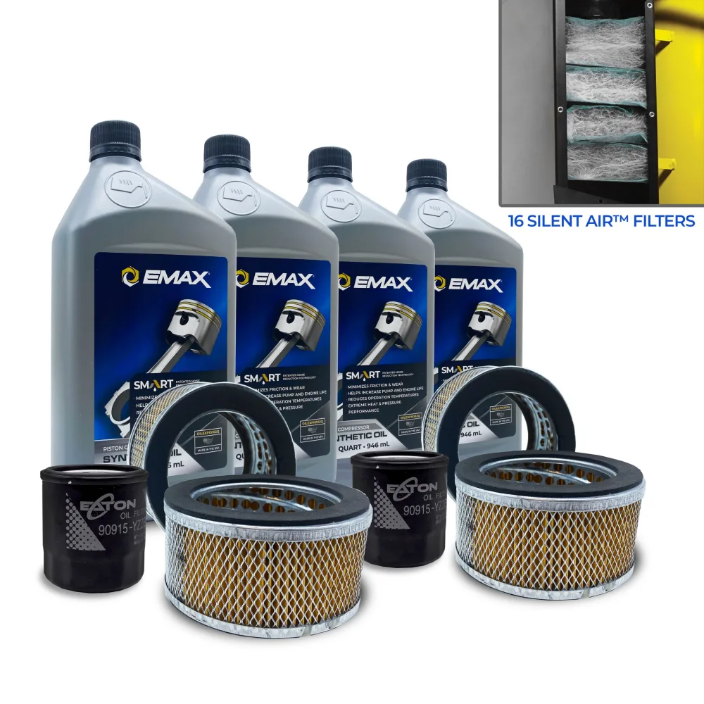 Extended Lifetime Pump Warranty Maintenance Kit w/ Smart Oil For 5HP - 7.5HP - 10HP Piston Compressor with Air Silencer 5 stage Filtration System - (4 )FILTER057 (16) FILTER107 (4) OILEXPIS102Q (1) FILTER125 Oil Filter
