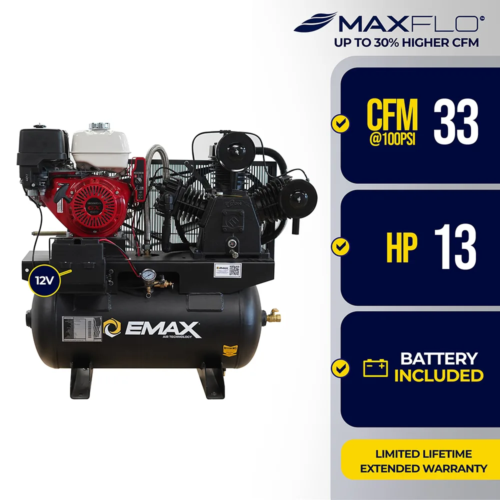 Honda Gas Driven w/Elec. Start 13HP 3Cyl 33CFM 30 gal.Truck Mount Stationary Air Compressor, view 2