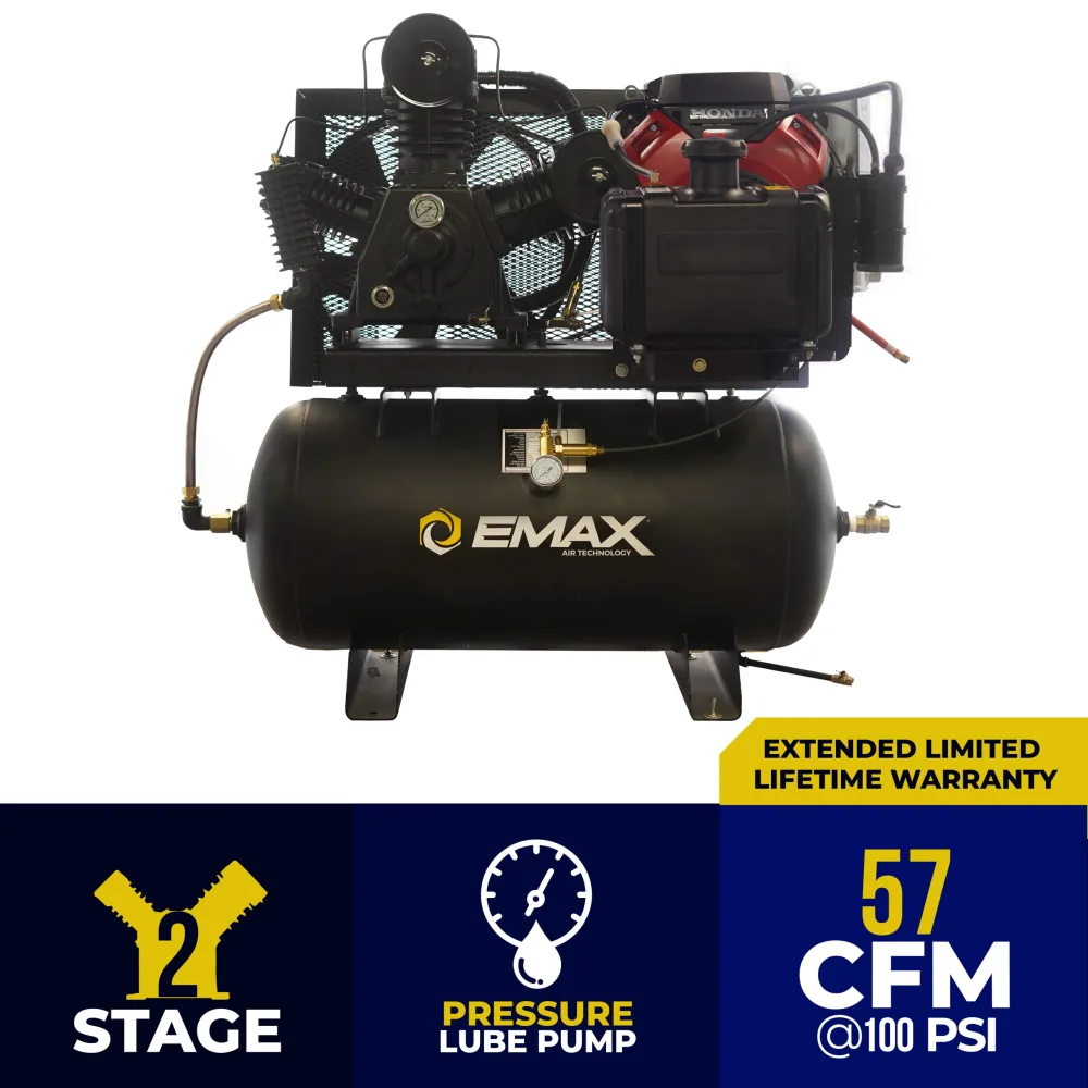 Honda Gas Driven w/Elec. Start 24HP 3Cyl 57CFM 60 gal.Truck Mount Stationary Air Compressor - 5 Gallon Gas Tank Included