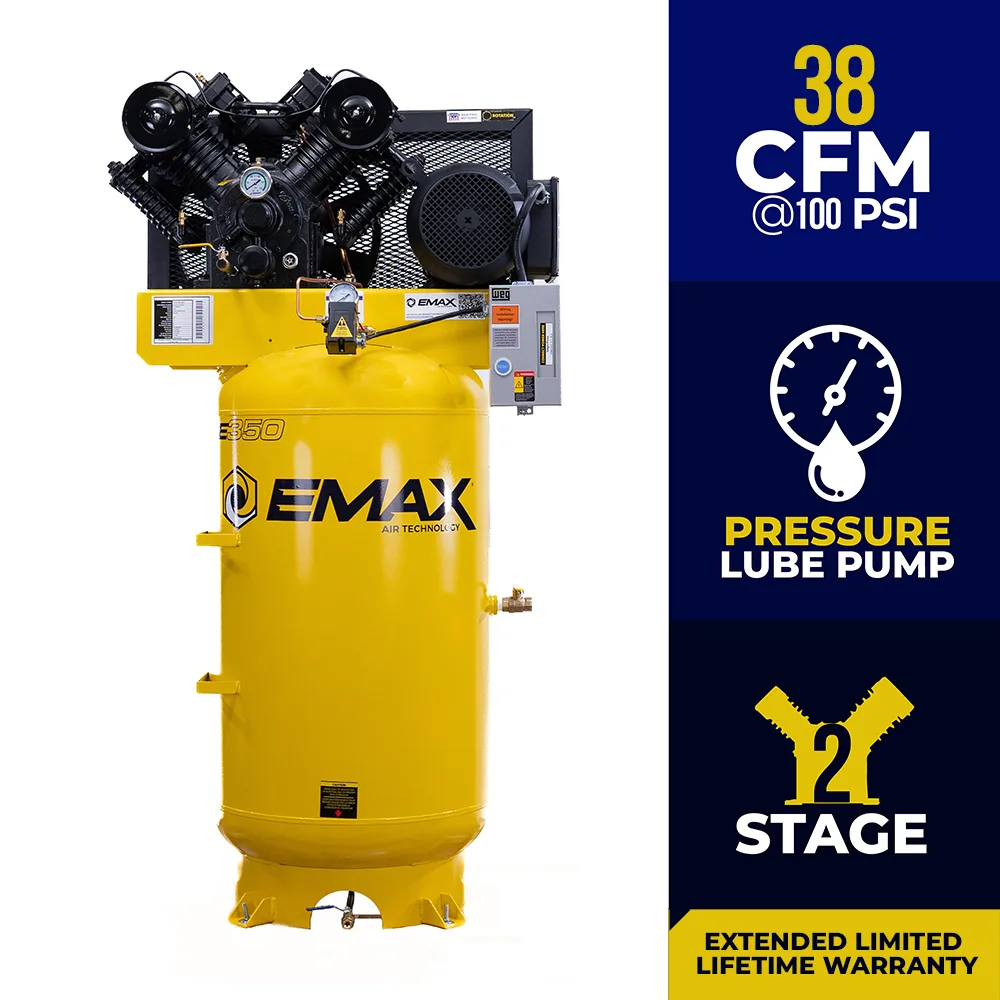 10HP 80-Gal Industrial Air Compressor, 38 CFM @ 100 PSI, 4-Cylinder Two-Stage, Pressure-Lubricated Pump, Isolator Pads