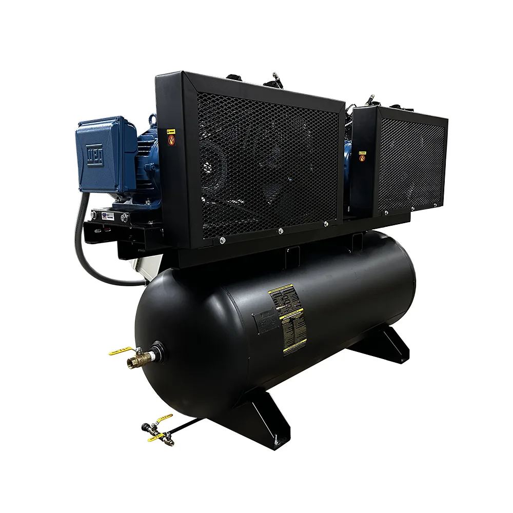 NEMA4 Compliant Weather-Resistant Duplex 15HP Air Compressor, 62 CFM, 230V 1-Phase, 120-Gal Horizontal Tank with Alternating Switch, view 2