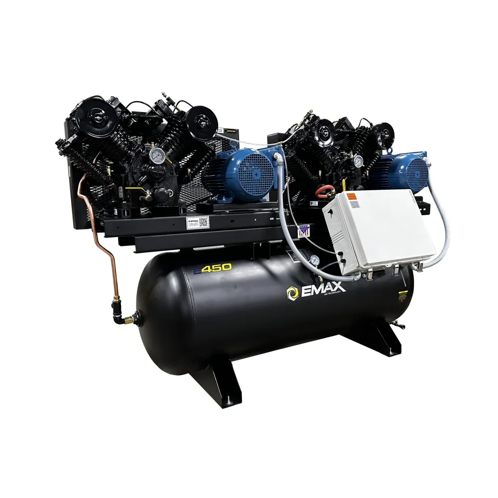 NEMA4 Compliant Weather-Resistant Duplex 15HP Air Compressor, 62 CFM, 208V 3-Phase, 120-Gal Horizontal Tank with Alternating Switch