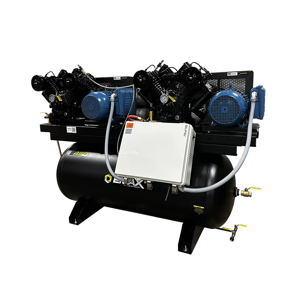 NEMA4 Compliant Weather-Resistant Duplex 10HP Air Compressor, 76 CFM, 208V 3-Phase, 120-Gal Horizontal Tank with Alternating Switch