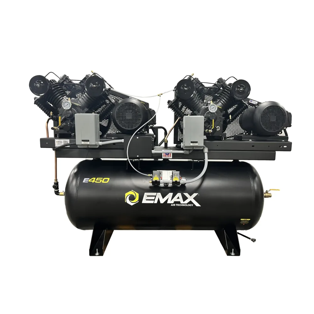 Duplex 10HP V4 2-Stage 76 CFM Air Compressor - 120-Gal Horizontal, 1-Phase, 230V, Radiator Aftercoolers