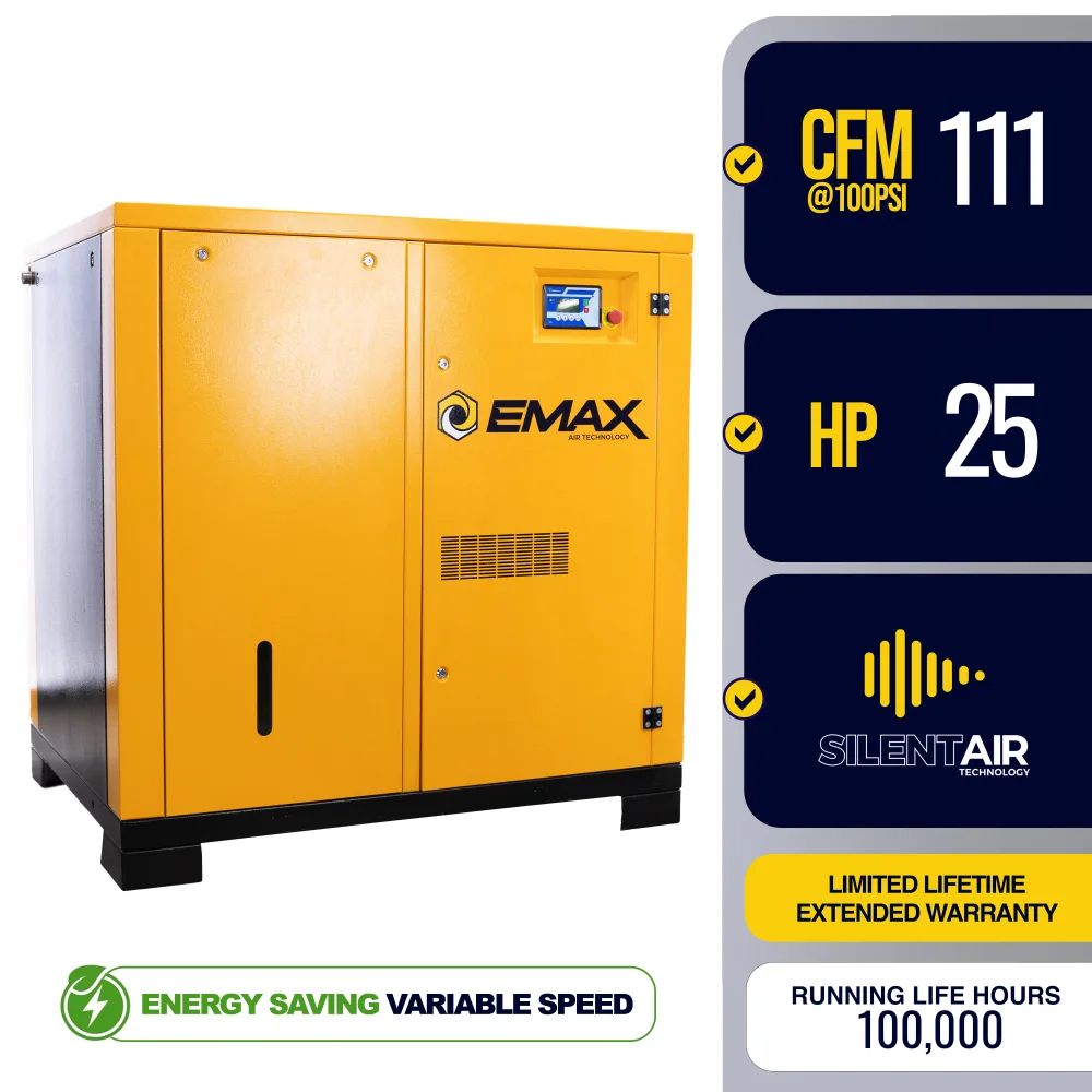 25HP 3 Phase Variable Speed Rotary Screw Air Compressor – 106CFM Industrial Air Compressor, 208V, Energy Efficient, 100,000-Hour Airend Life, Cabinet Only