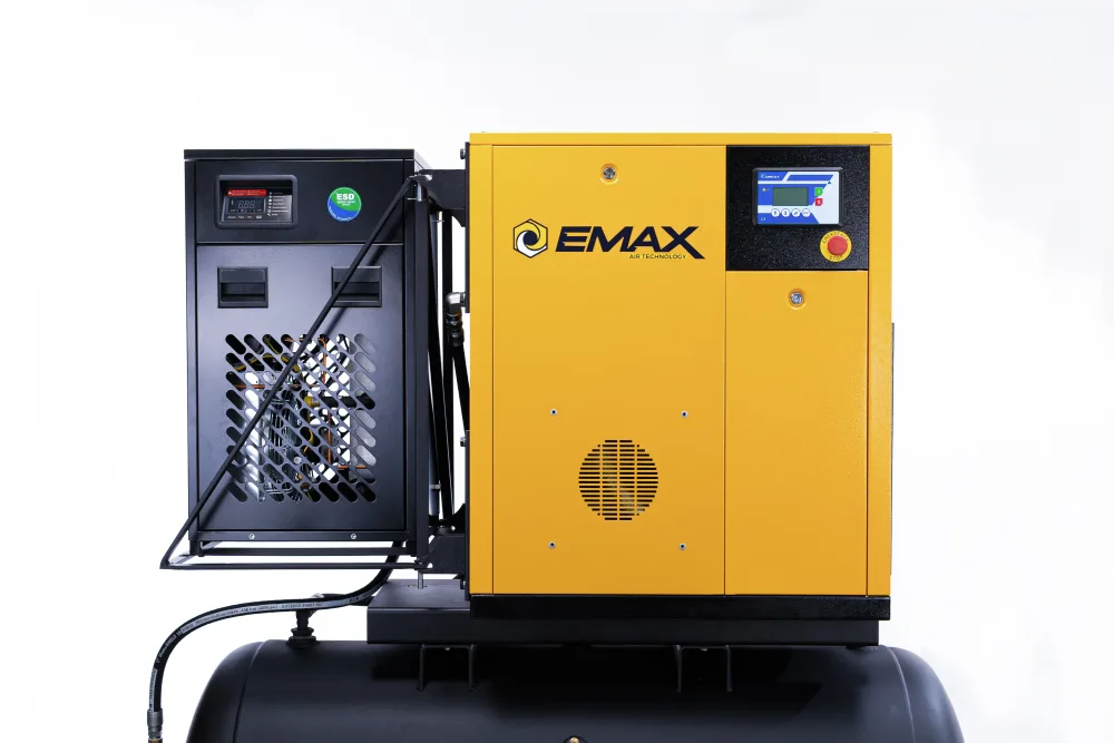 7.5HP 3PH 208V 29CFM Rotary Screw Swing Arm :: 30CFM Dryer :: 120 Gallon Horizontal Tank - Matte Black w/ Auto Drain & Hydraulic Hoses, view 2