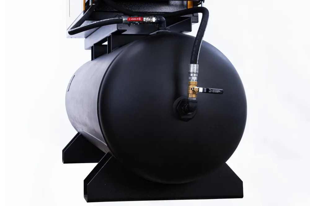 10HP 3PH 45CFM Rotary Screw Swing Arm :: 58CFM Dryer :: 120 Gallon Horizontal Tank - Matte Black w/ Auto Drain & Hydraulic Hoses, view 3