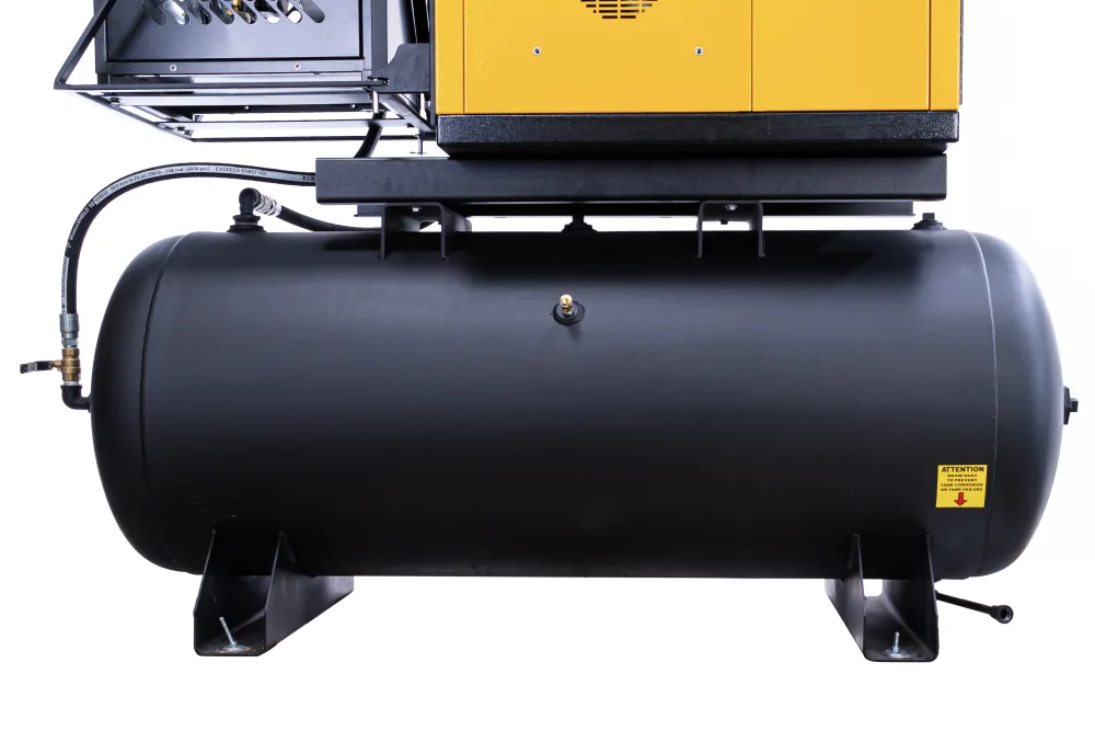 10HP 3PH 45CFM Rotary Screw Swing Arm :: 58CFM Dryer :: 120 Gallon Horizontal Tank - Matte Black w/ Auto Drain & Hydraulic Hoses, view 4