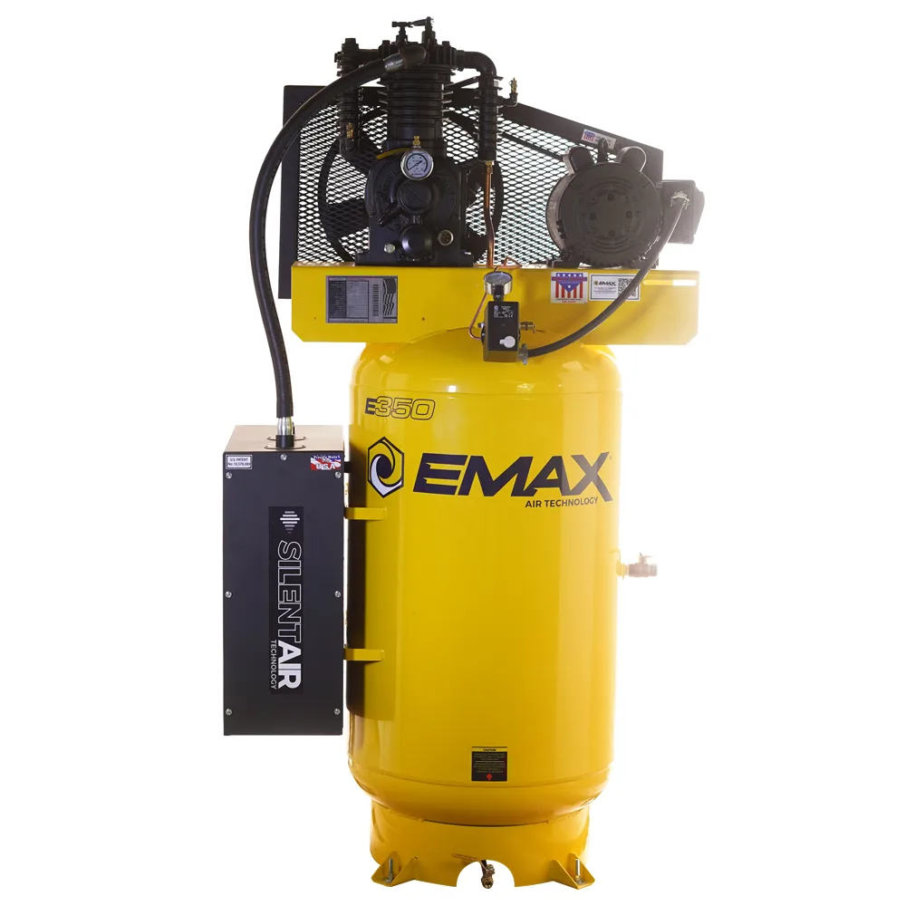 Silent Air™ 5HP 80-Gal Industrial Air Compressor, 19 CFM @ 100 PSI, Inline Two-Stage, Pressure-Lubricated Pump, Isolator Pads