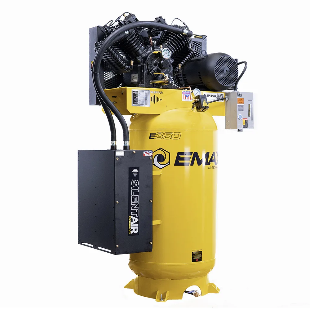 Silent Air™ 7.5HP 80-Gal Industrial Air Compressor, 31 CFM @ 100 PSI, 4-Cylinder Two-Stage, Pressure-Lubricated Pump, Isolator Pads, view 2