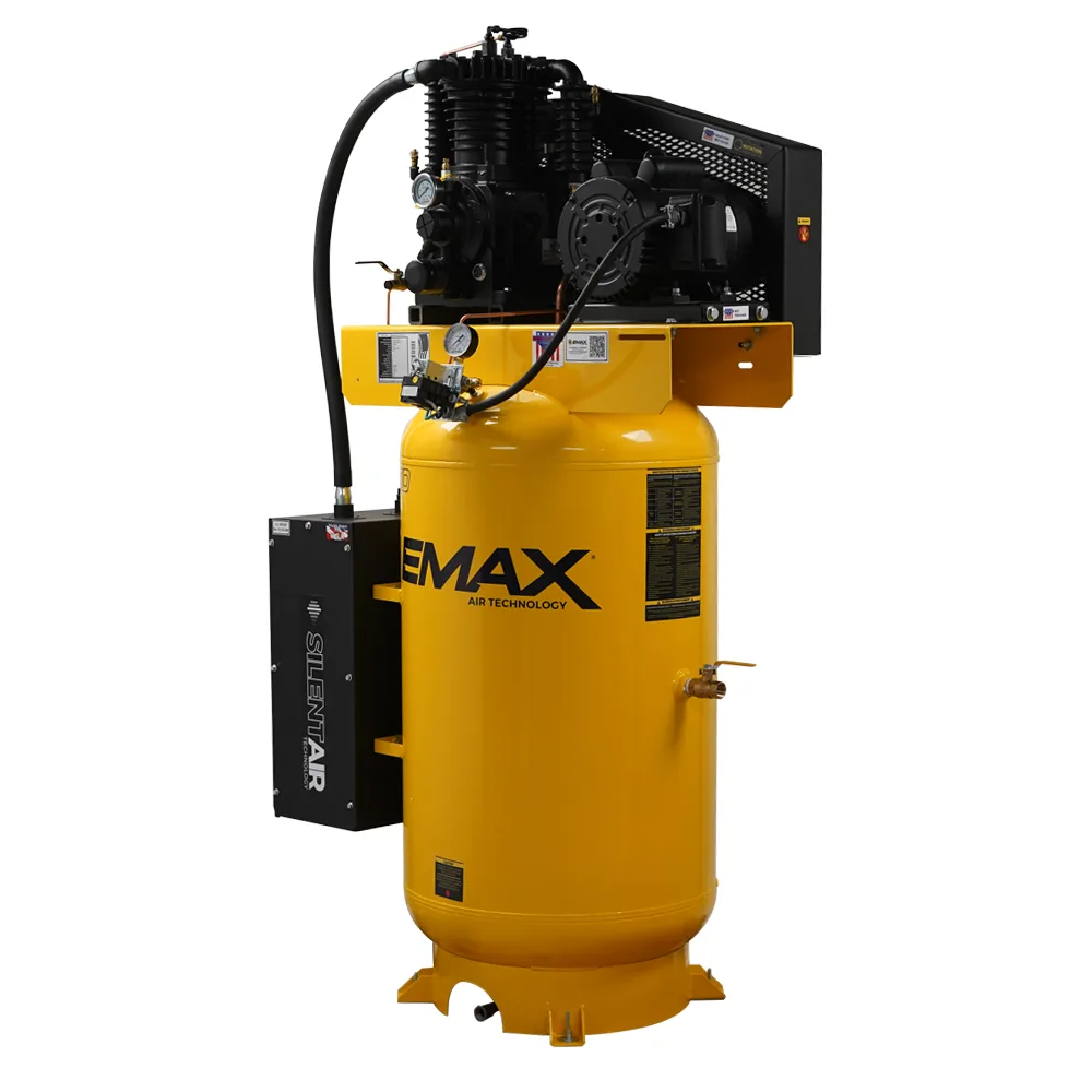 Silent Air Industrial Plus 5HP 19CFM 1- Phase 2-Stage 80 Gal. Vertical Stationary Electric Air Compressor-W/ Pressure Lube Pump , Isolator Pads, Belt Tensioner, Continuous Run, Auto Drain, view 2