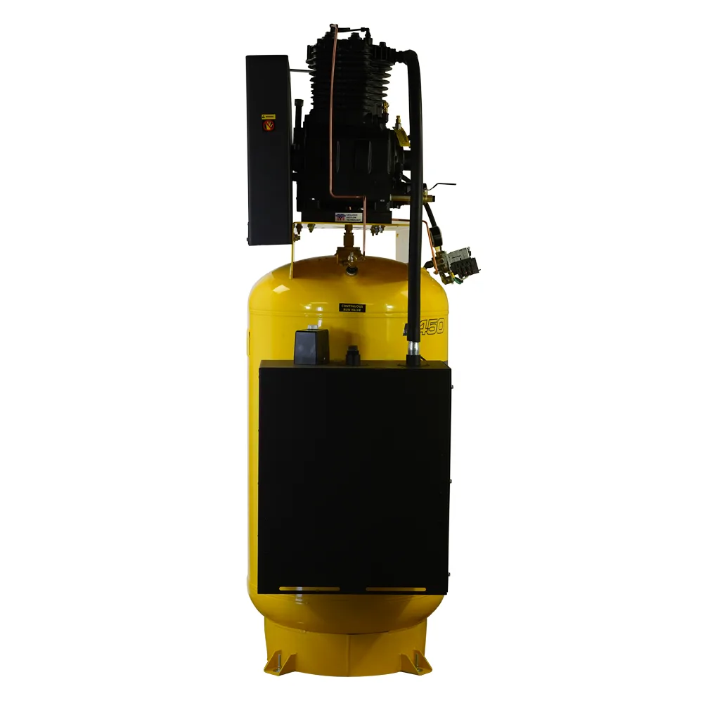 Silent Air Industrial Plus 5HP 19CFM 1- Phase 2-Stage 80 Gal. Vertical Stationary Electric Air Compressor-W/ Pressure Lube Pump , Isolator Pads, Belt Tensioner, Continuous Run, Auto Drain, view 4