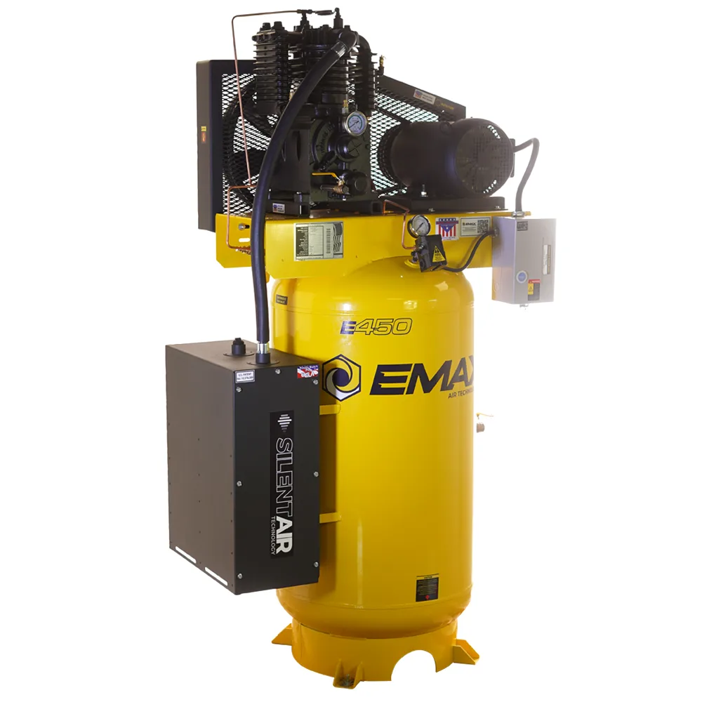 Silent Air Industrial Plus 5HP 19CFM 3 Phase 2460V 2-Stage 80 Gal. Vertical Stationary Electric Air Compressor-W/ Pressure Lube Pump , Isolator Pads, Belt Tensioner, Continuous Run, Auto Drain, view 2