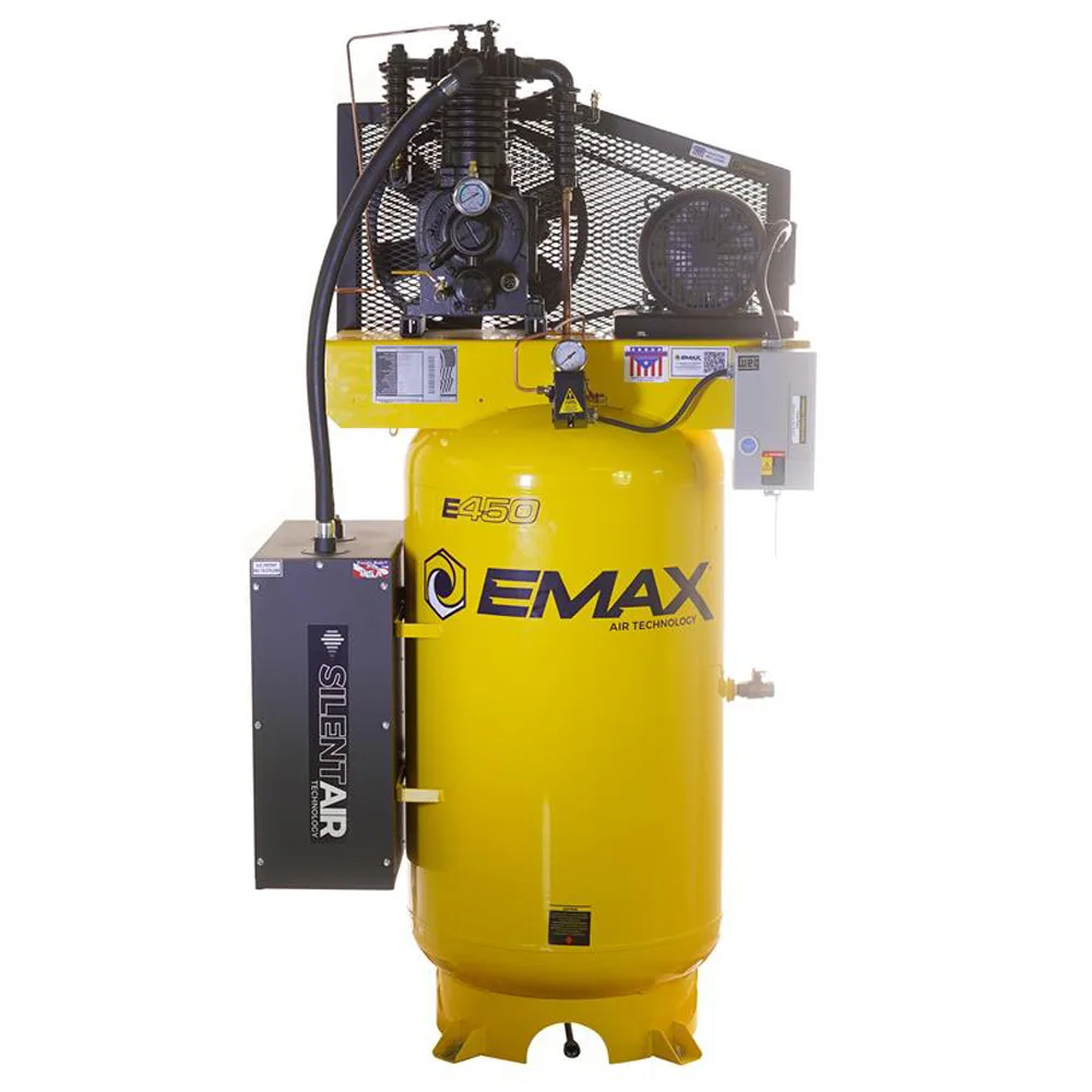 Silent Air™ Industrial 5HP Inline Air Compressor – 19 CFM, 3-Phase 460V, 80-Gal Vertical, Pressure Lube Pump, Auto Drain