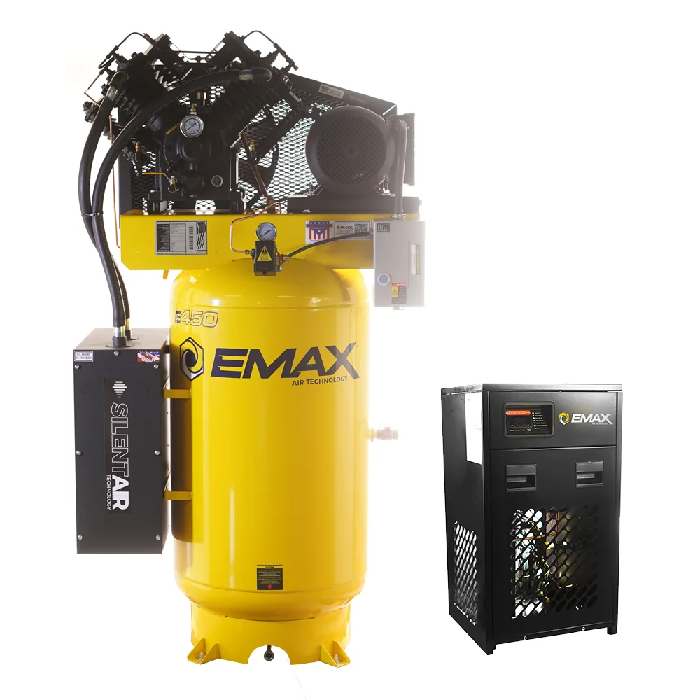 Silent Air Industrial 7.5HP 2-Stage Air Compressor – 31 CFM, 3-Phase,460V 80-Gal Vertical Tank + 58 CFM Air Dryer