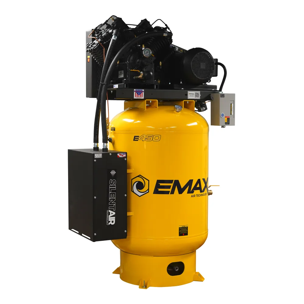 Silent Air™ 10HP 120-Gal Industrial Air Compressor, 38 CFM @ 100 PSI, 4-Cylinder Two-Stage, Pressure-Lubricated Pump, Isolator Pads &#8211; Includes First Maintenance Kit
