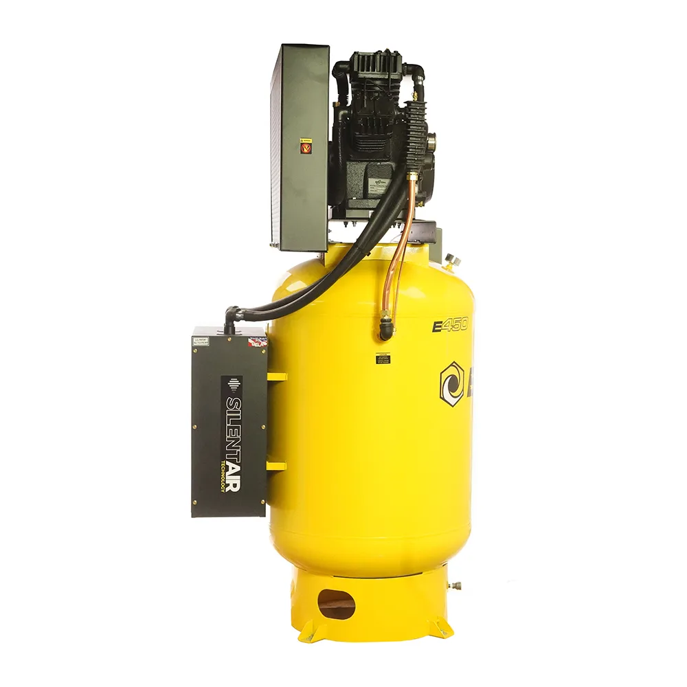 Silent Air Industrial Plus 15HP 3CYL 57CFM 3- Phase 460V 2-Stage 120 Gal. Vertical Stationary Electric Air Compressor-W/ Pressure Lube Pump , Isolator Pads, Belt Tensioner, Continuous Run, Auto Drain, view 3