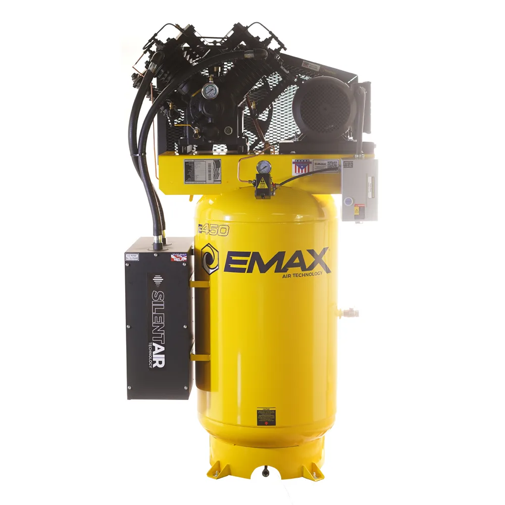 Silent Air Industrial 7.5HP Air Compressor - 31 CFM, 3-Phase 208V, 80-Gal Vertical, Pressure Lube Pump, Auto Drain & Aftercoolers
