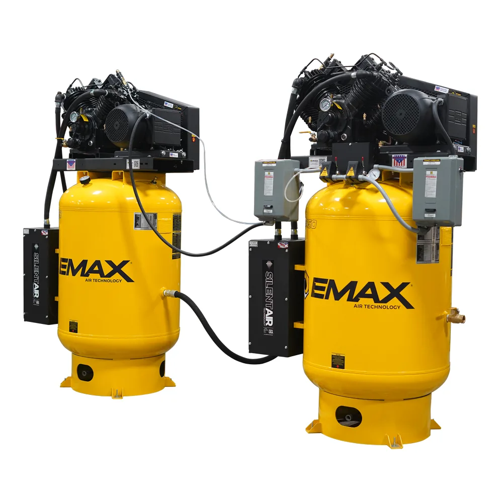 (2) SOLO Alternating Silent Air™ Compressors - 10HP V4, 76 CFM, 120-Gal Vertical, 1-Phase, 230V, Radiator Aftercoolers, view 2