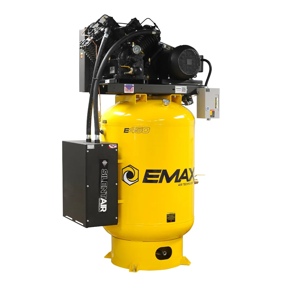 Silent Air Industrial 10HP Air Compressor - 38 CFM, 3-Phase 208V, 120-Gal Vertical, Pressure Lube Pump, Auto Drain & Aftercoolers
