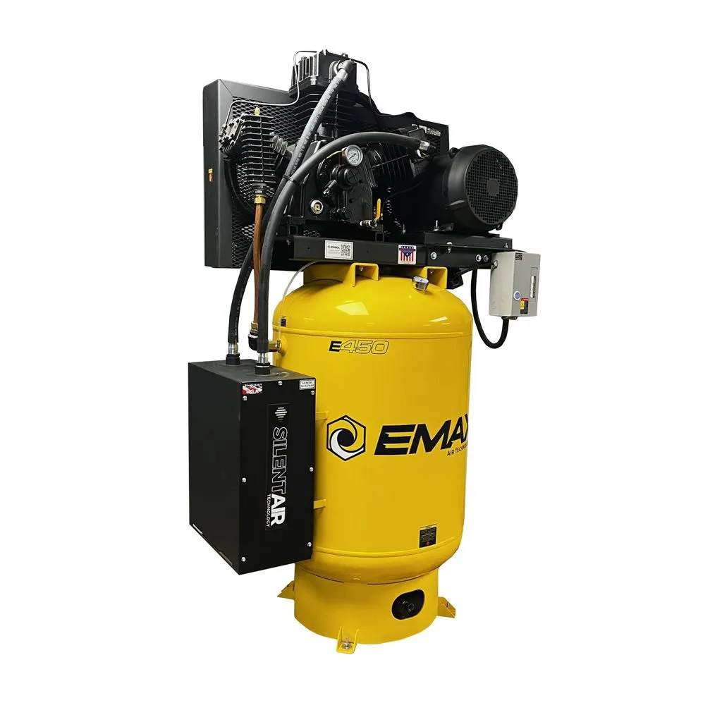 Silent Air Industrial 15HP Air Compressor - 38 CFM, 3-Phase 460V, 120-Gal Vertical, Pressure Lube Pump, Auto Drain & Aftercoolers