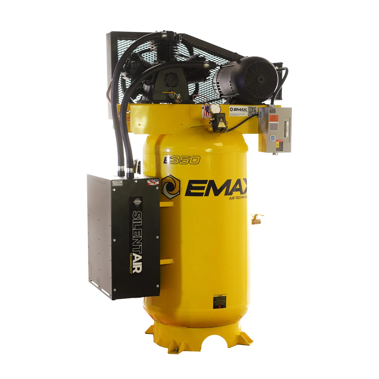 Silent Air Industrial 7.5HP 26CFM 1-Phase 3CYL 2 Stage 80 Gal.Vertical Stationary Electric Air Compressor-w/Splash Lube Pump,w/Isolator Pads