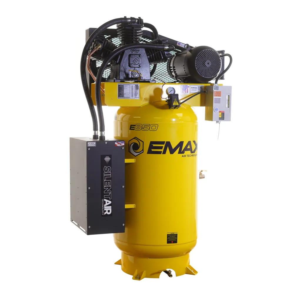 Silent Air Industrial 7.5HP 3CYL MAX FLOW 2-Stage 1Ph 35.2CFM 80 Ga. Air Compressor, Splash Lubricated, w/isolator pads